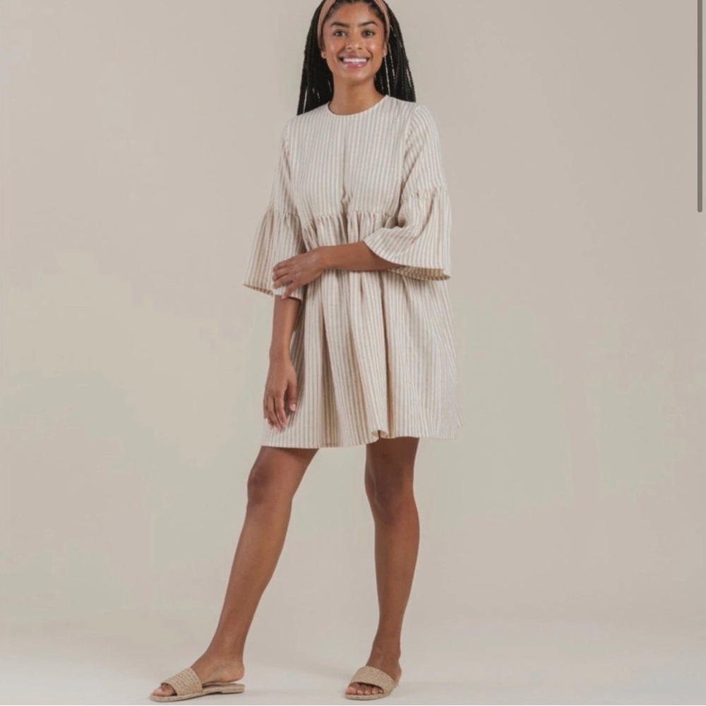 NWT! Brand new! STRIPED BELL DRESS ALMOND - xl